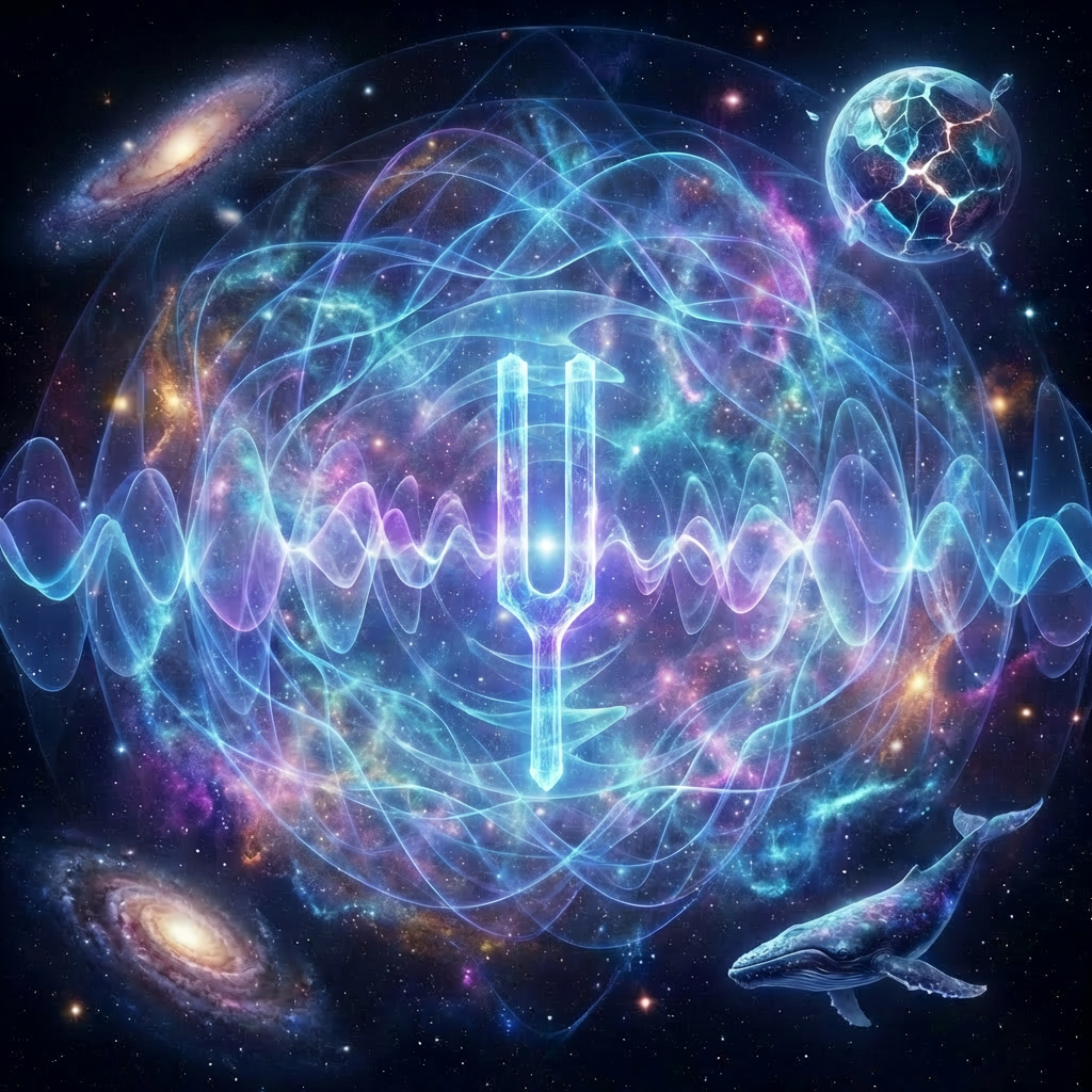 Open wooden chest filled with glowing jewels and scrolls, floating in space with cosmic runes.